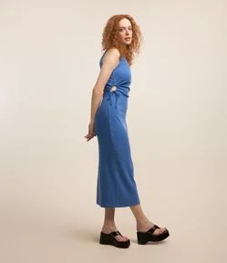 Vestido Midi em Ribana Sem Manga com Aberturas Laterais