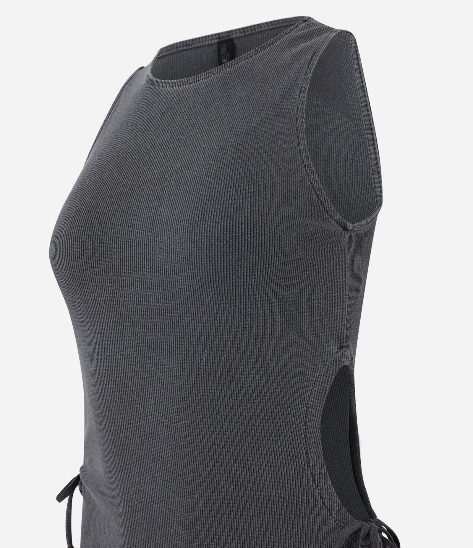 Vestido Midi em Ribana Sem Manga com Aberturas Laterais Cinza Escuro 5