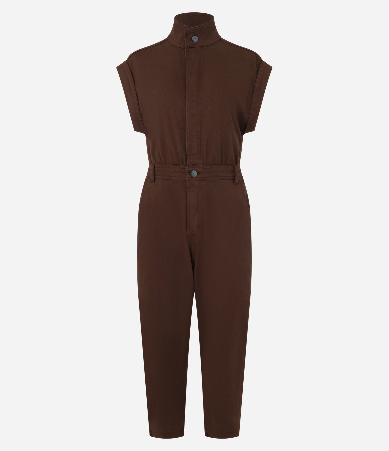 Macacão em Sarja Sem Manga com Botão Duplo Marrom 6