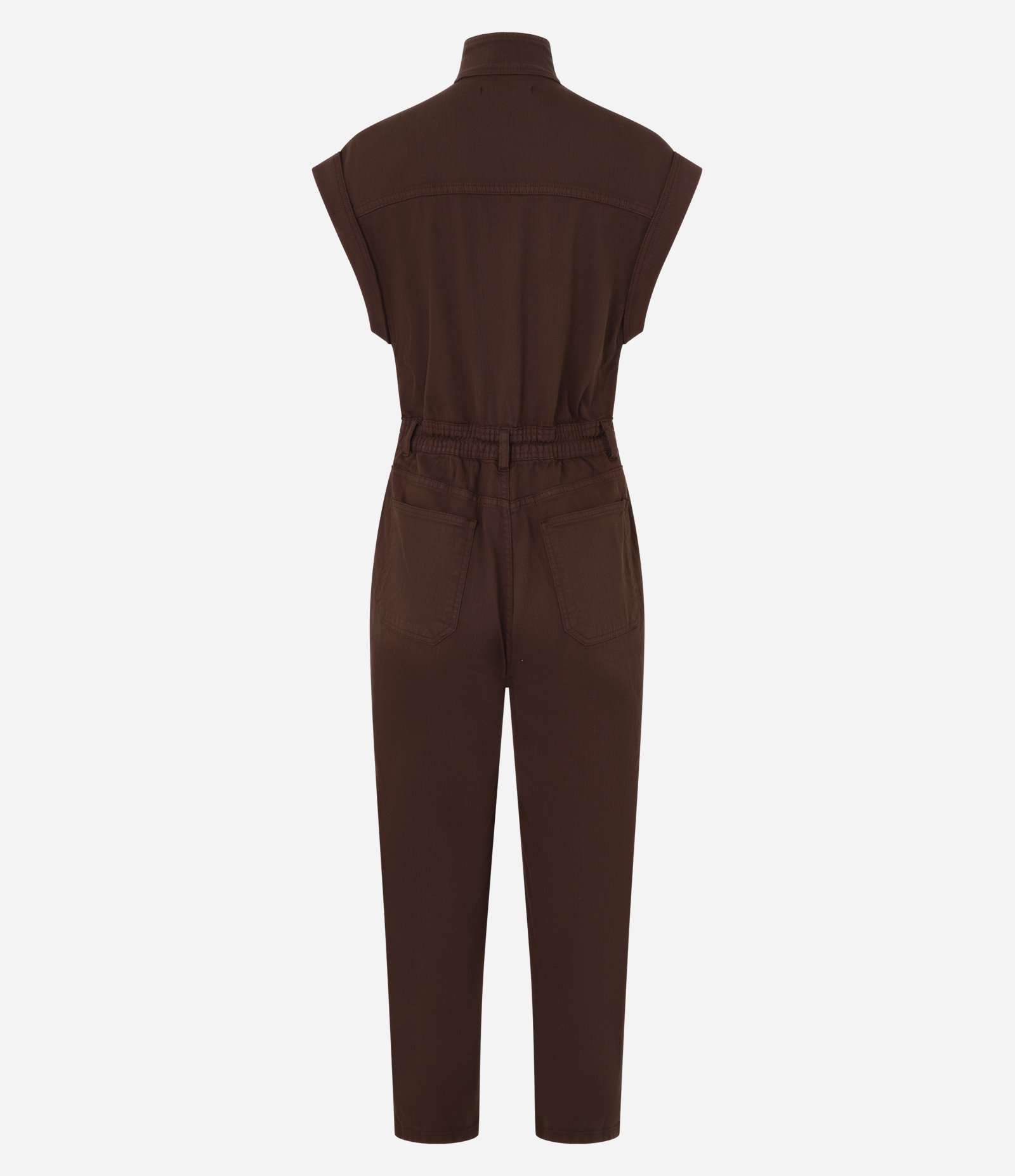 Macacão em Sarja Sem Manga com Botão Duplo Marrom 7