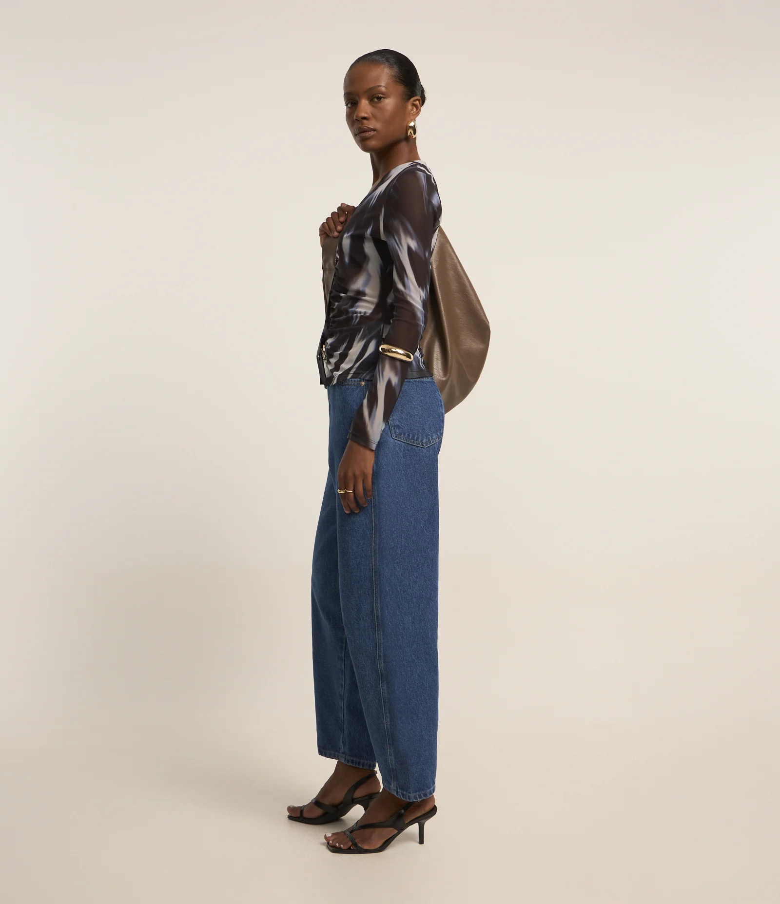 Calça Baggy em Jeans com Lateral Transpassada Azul 6