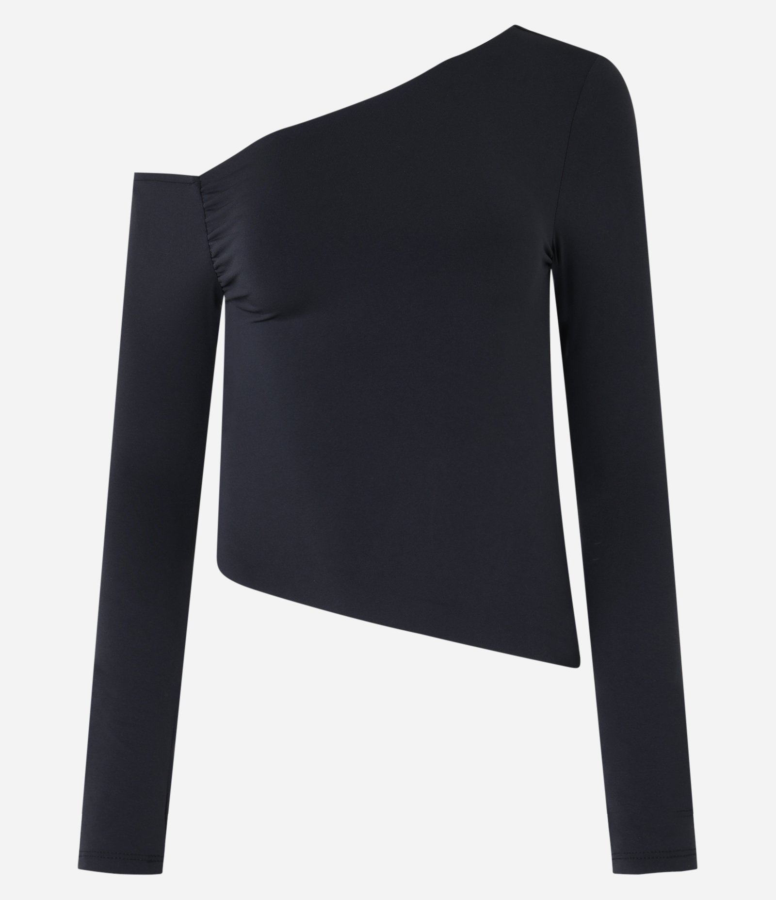 Blusa com Decote Assimétrico Detalhe Drapeado na Cava e Manga Longa Preto 4