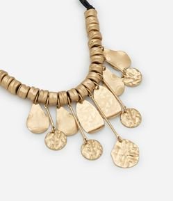 Maxi Colar com Cordão Encerado Com Argolas e Pingentes