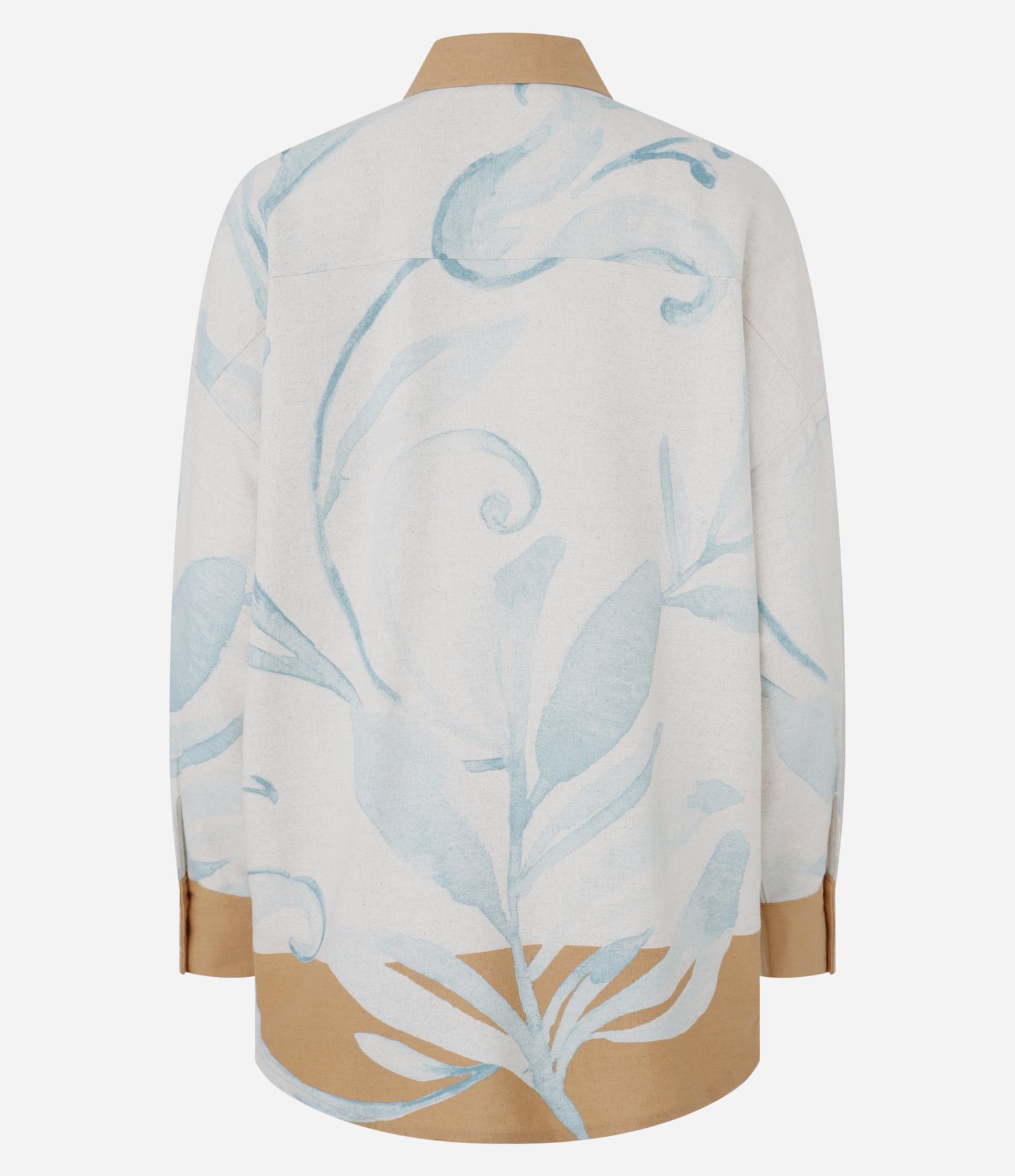 Camisa em Viscose e Linho com Estampa Folhagens Contrastantes Branco/ Azul/ Marrom 7