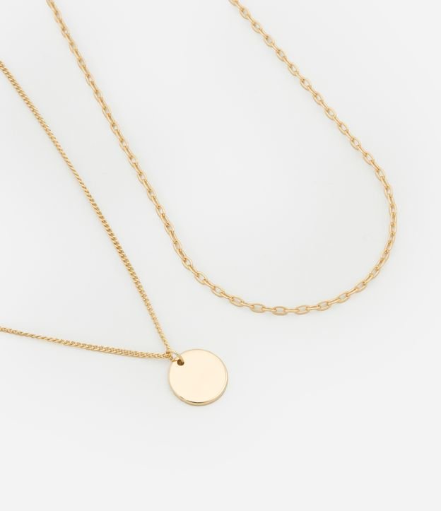 Colar Camadas Folheado em Metal com Pingente Redondo