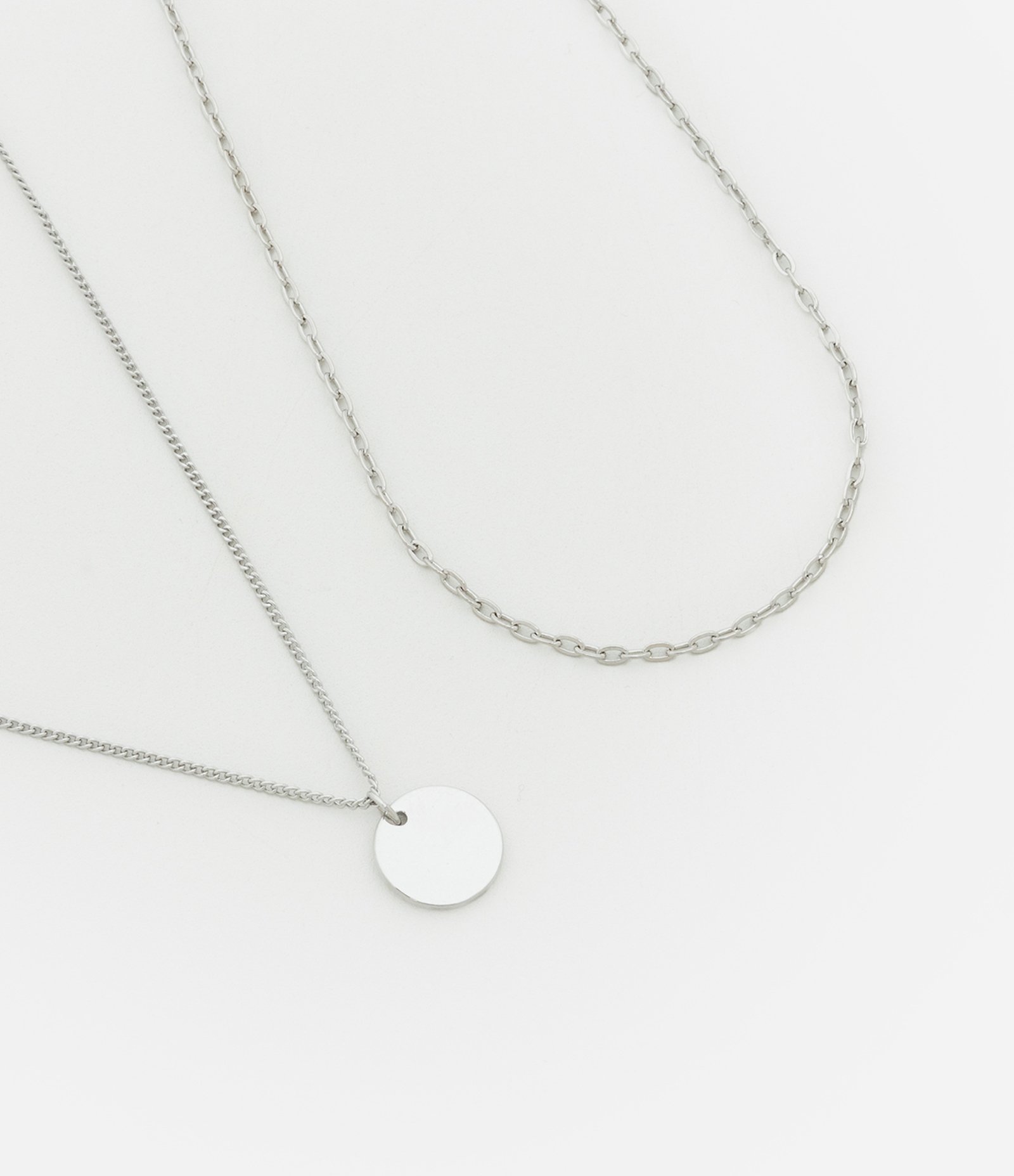 Colar Camadas Folheado em Metal com Pingente Redondo Prata 1