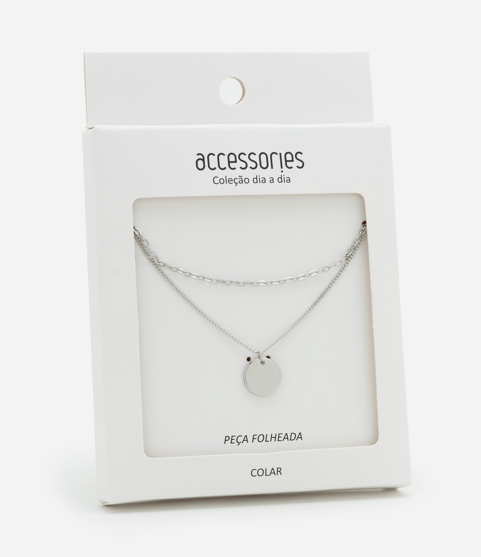 Colar Camadas Folheado em Metal com Pingente Redondo Prata 3
