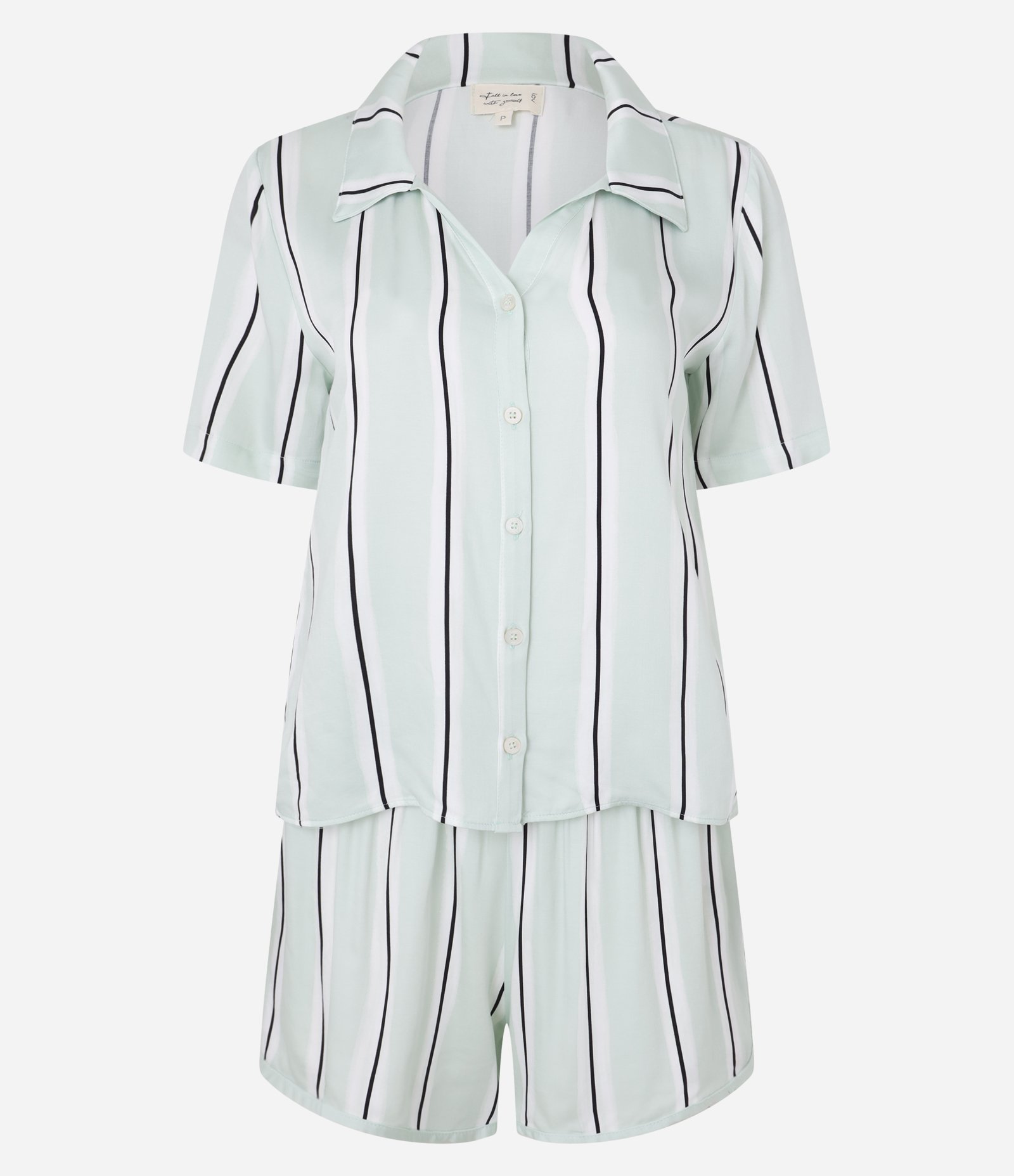 Pijama Short Doll Manga Curta em Viscose com Estampa de Litras e Acetinado Verde 5