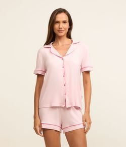 Pijama Americano Short Doll Manga Curta em Viscose com Detalhes Contrastantes