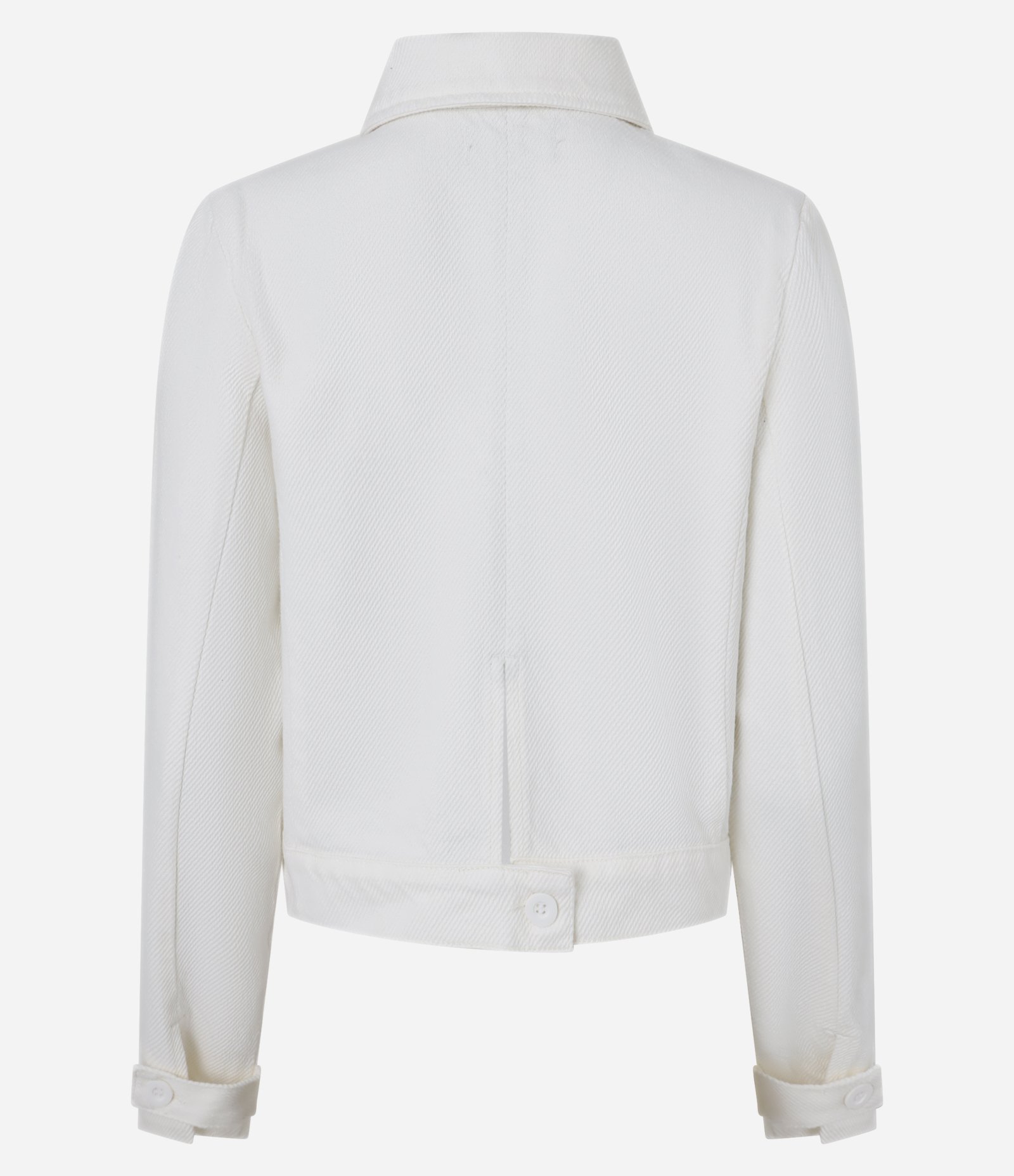 Jaqueta Trucker Curta em Sarja com Bolsos Cargo e Aleta Branco 6