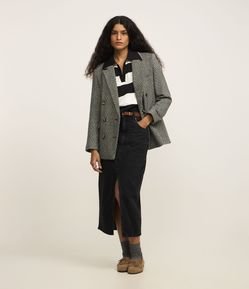 Saia New Midi em Jeans com Fenda Frontal