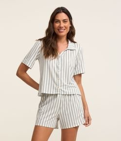Pijama Americano Short Doll Manga Curta em Viscose  Listrada