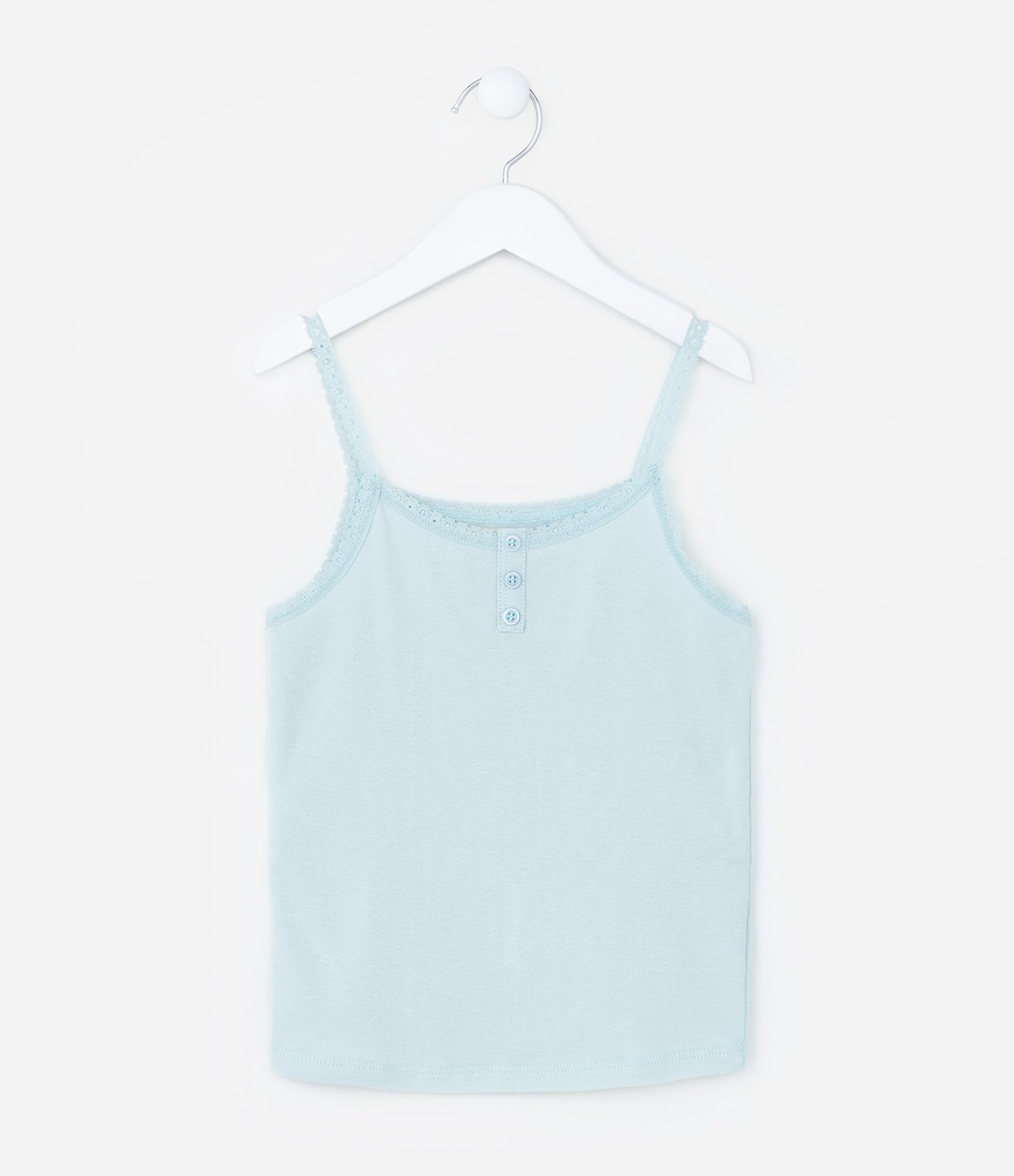 Regata Infantil com Botões e Alça Rendada - Tam 5 a 14 Anos Azul 1