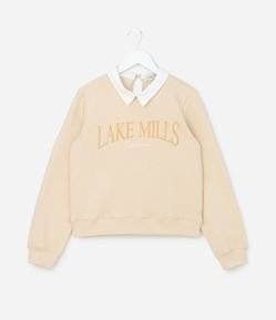 Casaco Infantil com Gola Colarinho e Lettering Lake Mills - Tam 7 a 14 Anos