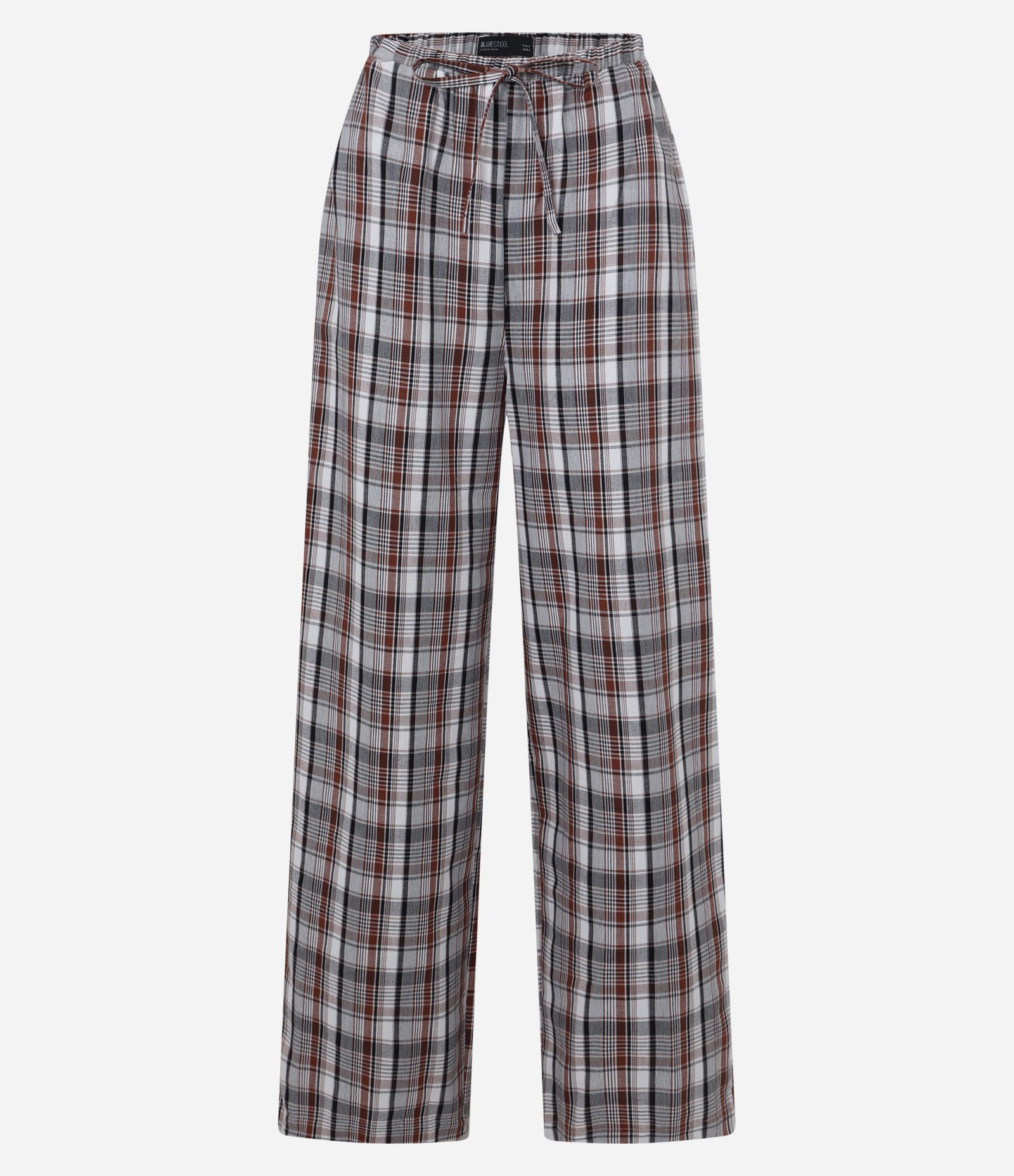 Calça Reta Fluída em Tricoline Xadrez Marrom 6