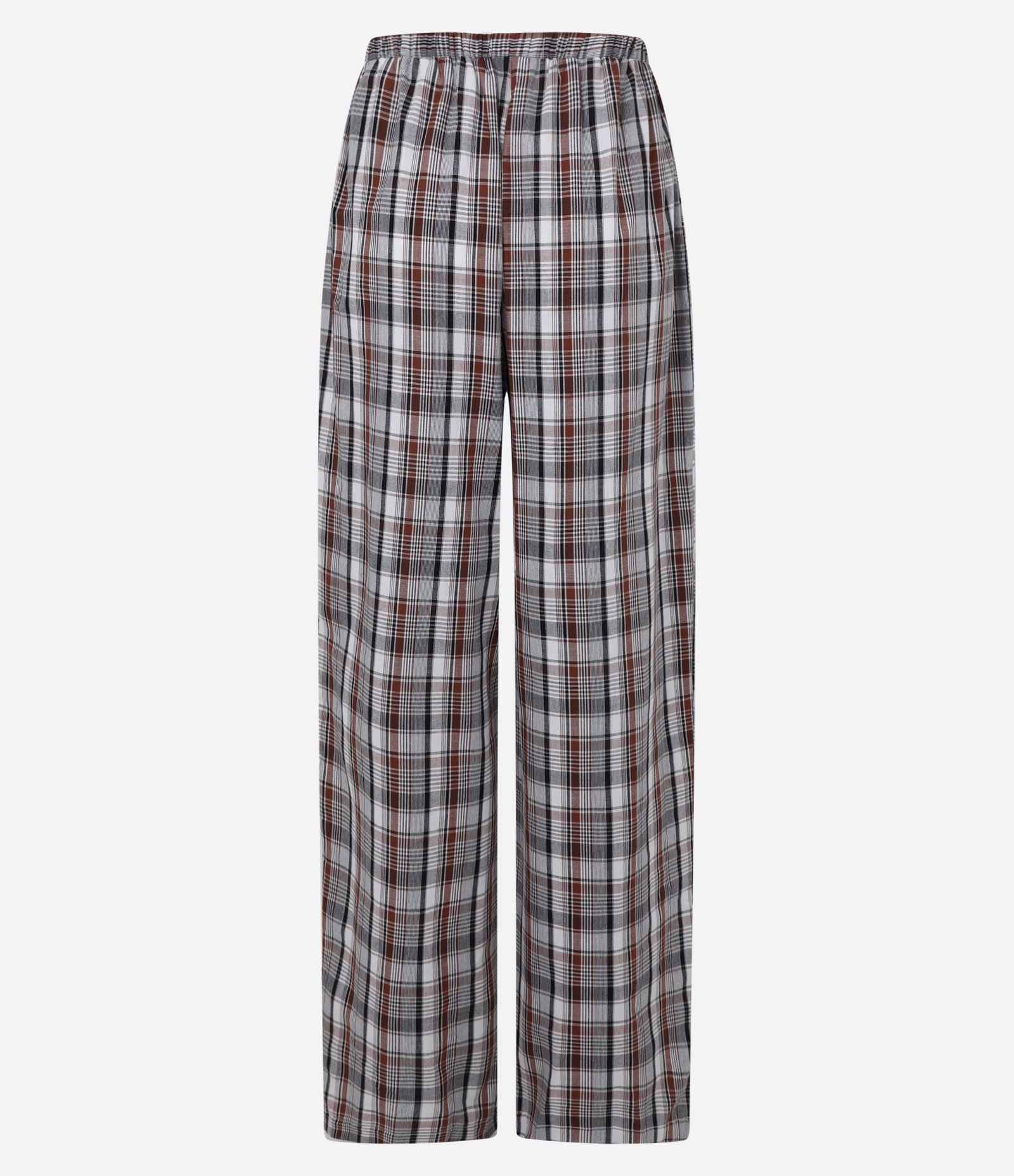 Calça Reta Fluída em Tricoline Xadrez Marrom 7