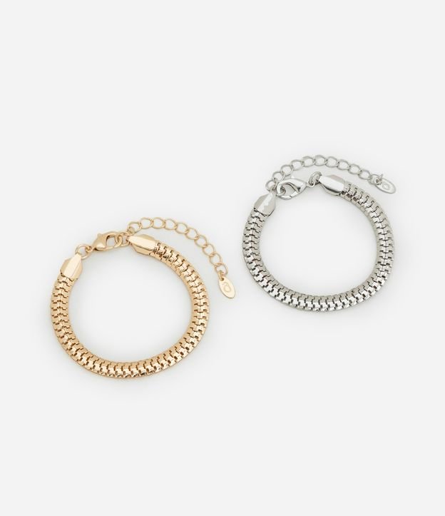 Kit 02 Pulseiras em Metal com Corrente Trabalhada
