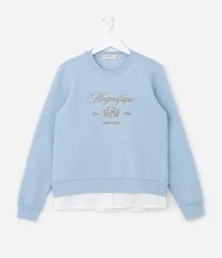 Casaco Infantil com Barra Diferenciada e Lettering Magnifique - Tam  5 a 14 Anos