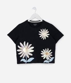 Blusa Curta Infantil com Bordado em Paetês - Tam 5 a 14 Anos