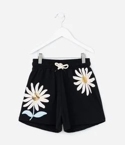 Short Infantil Estampado de Flores e Detalhe de Paetê - Tam 5 a 14 anos
