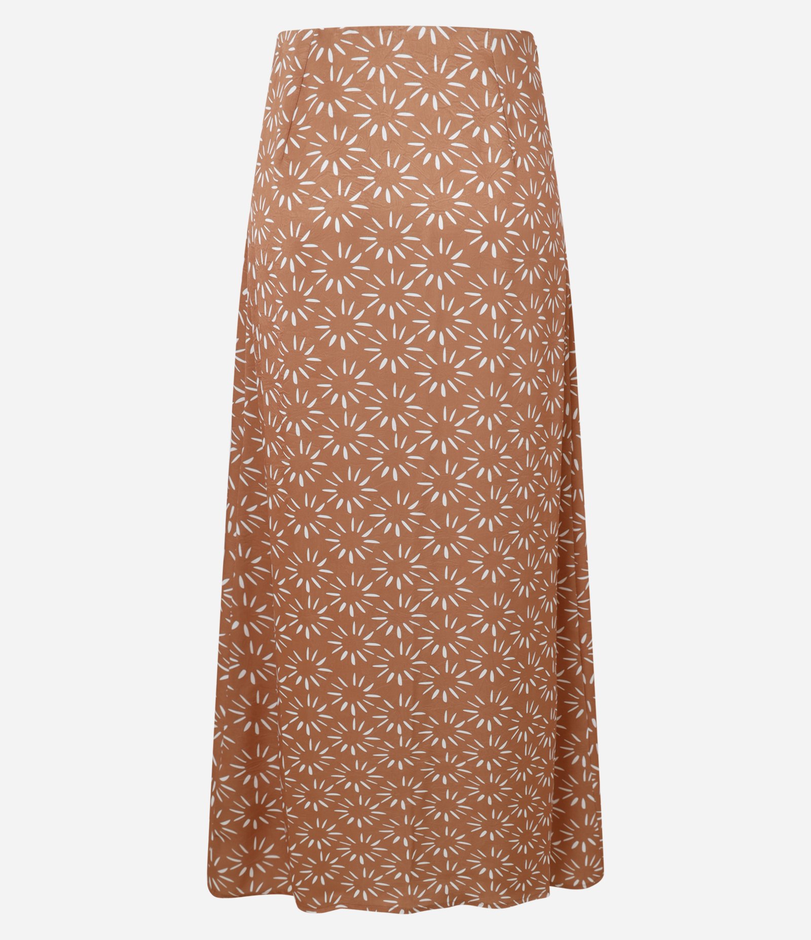 Saia New Midi Boho Acetinada com Estampa Estalinhos Marrom 2