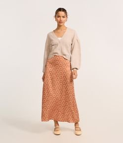 Saia New Midi Boho Acetinada com Estampa Estalinhos