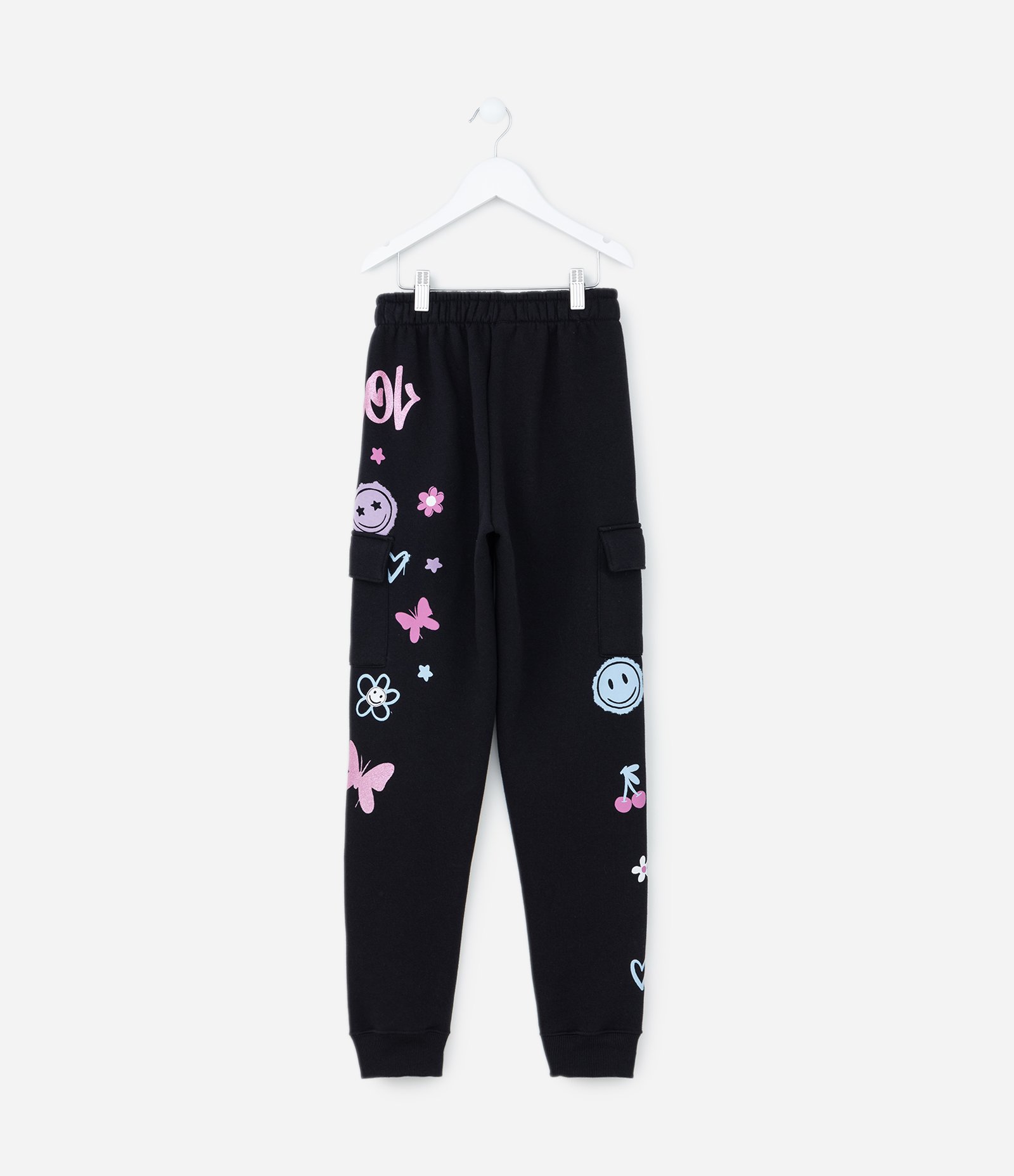 Calça Infantil com Bolso Cargo e Estampa Doodles - Tam 5 a 14 Anos Preto 2