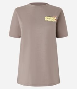 Camiseta Alongada em Algodão com Estampa Gato Laranja