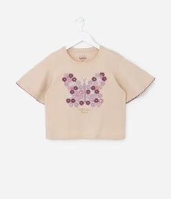 Blusa Infantil com Manga Ampla e Borboletas de Organza - Tam 5 a 14 anos