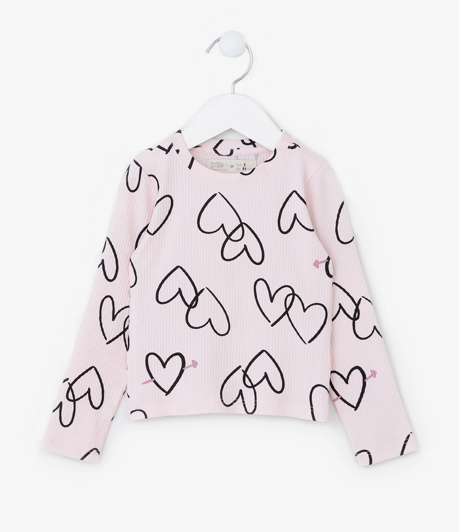 Blusa Infantil Canelada com Estampa Corações - Tam 1 a 6 Anos Rosa 1