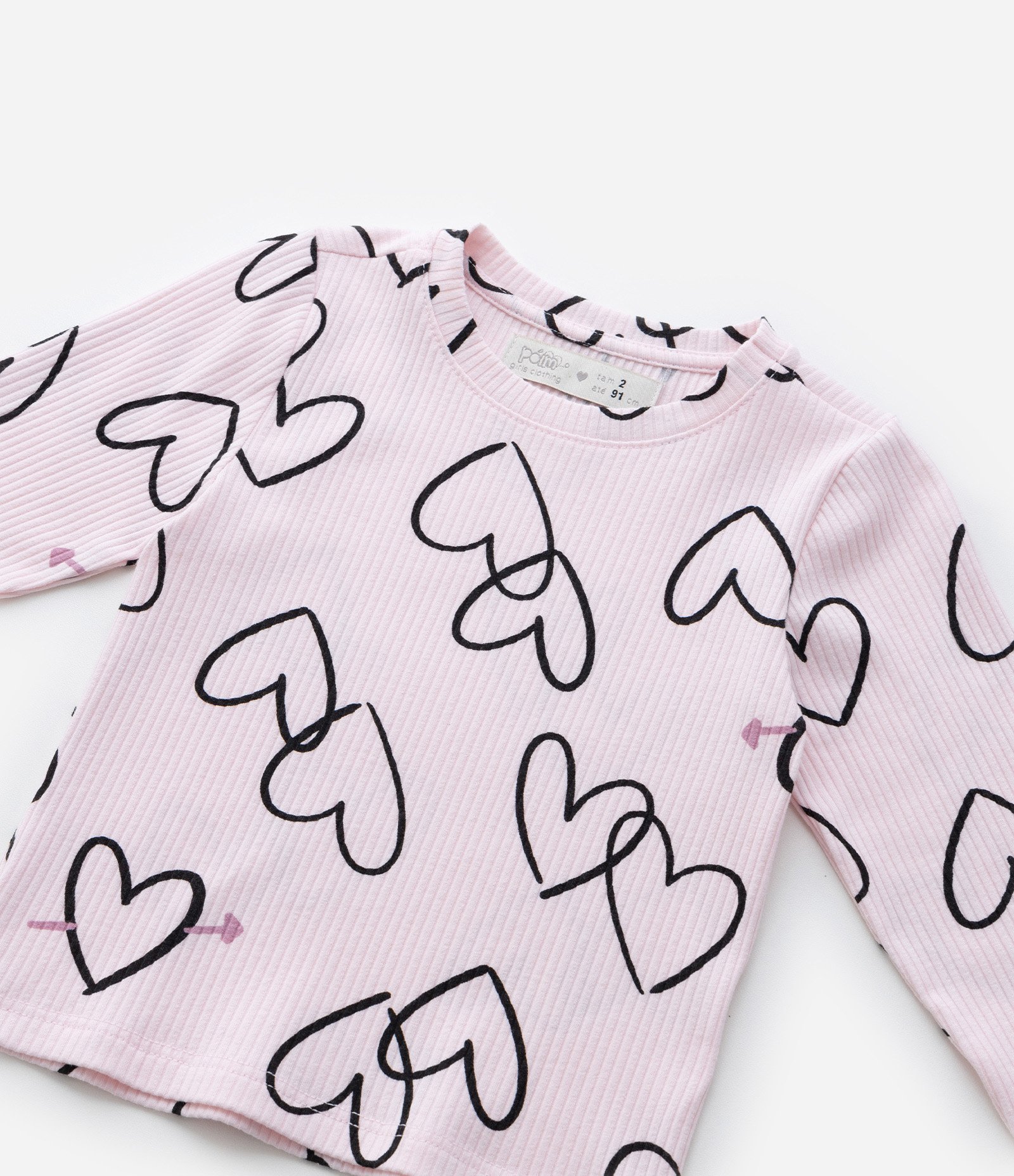 Blusa Infantil Canelada com Estampa Corações - Tam 1 a 6 Anos Rosa 5