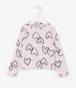 Blusa Infantil Canelada com Estampa Corações - Tam 1 a 6 Anos