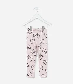 Calça Legging Infantil Canelada com Estampa Corações - Tam 1 a 6 Anos