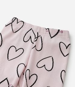 Calça Legging Infantil Canelada com Estampa Corações - Tam 1 a 6 Anos