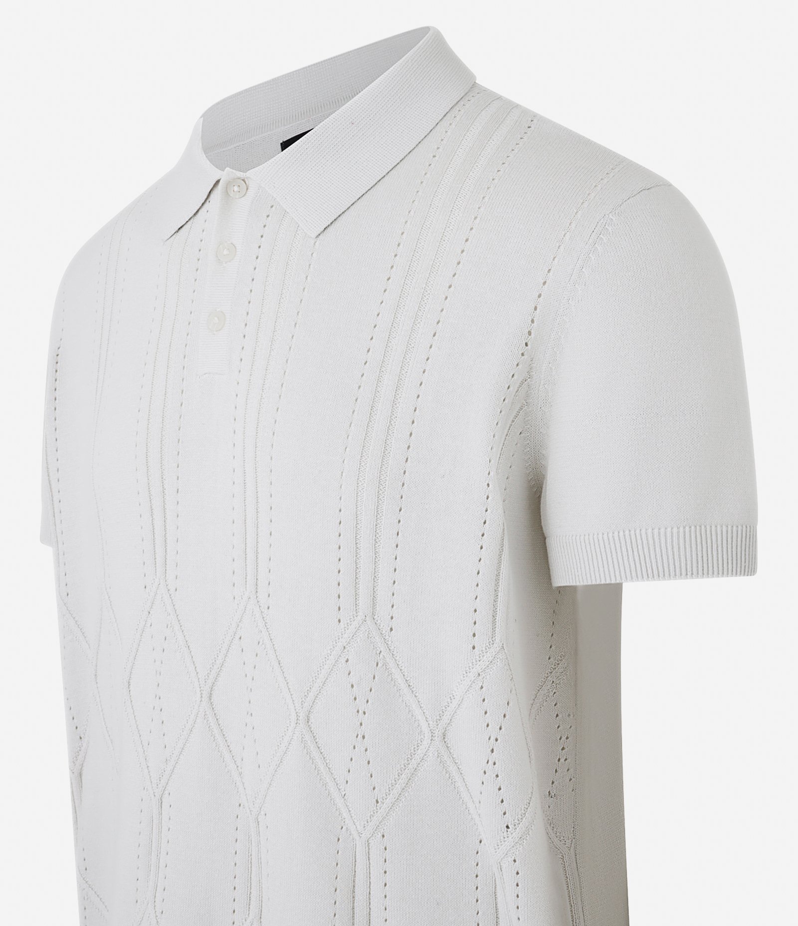 Camiseta Polo em Tricô com Textura Geométrica Branco 5
