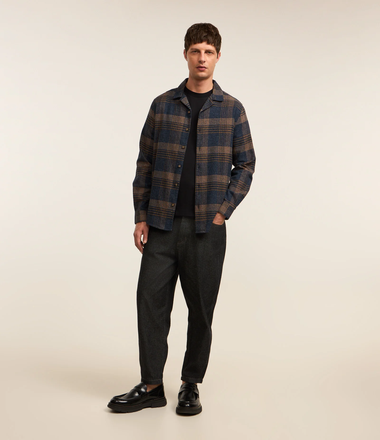 Camisa Regular em Flanela com Estampa Xadrez Azul/Marrom 2