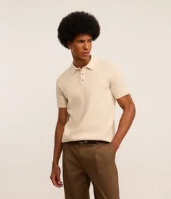 Camisa Polo Regular em Tricô com Botões Contrastantes