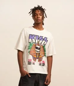 Camiseta Boxy em Algodão com Estampa Kiss