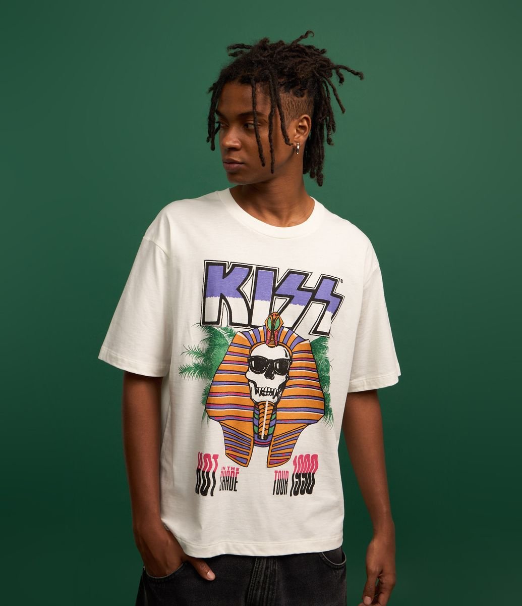 Camiseta Boxy em Algodão com Estampa Kiss Branco