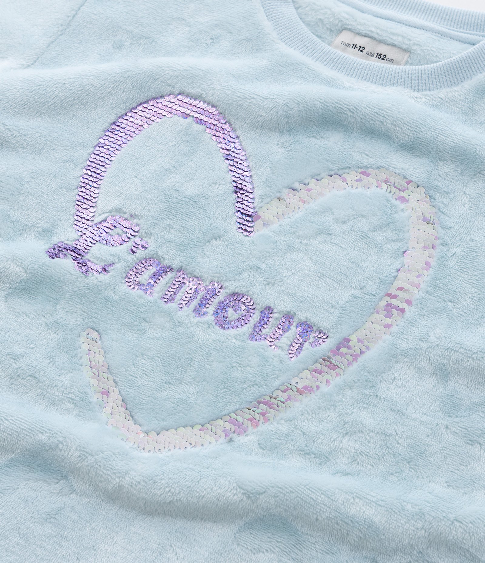 Casaco Infantil em Fleece Com Bordado em Paetês - Tam 5 a 14 Anos Azul 6