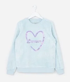 Casaco Infantil em Fleece Com Bordado em Paetês - Tam 5 a 14 Anos