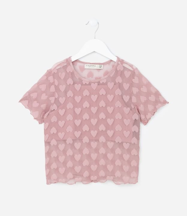 Blusa Texturizada de Corações com Top Interior - Tam 5 a 14 anos