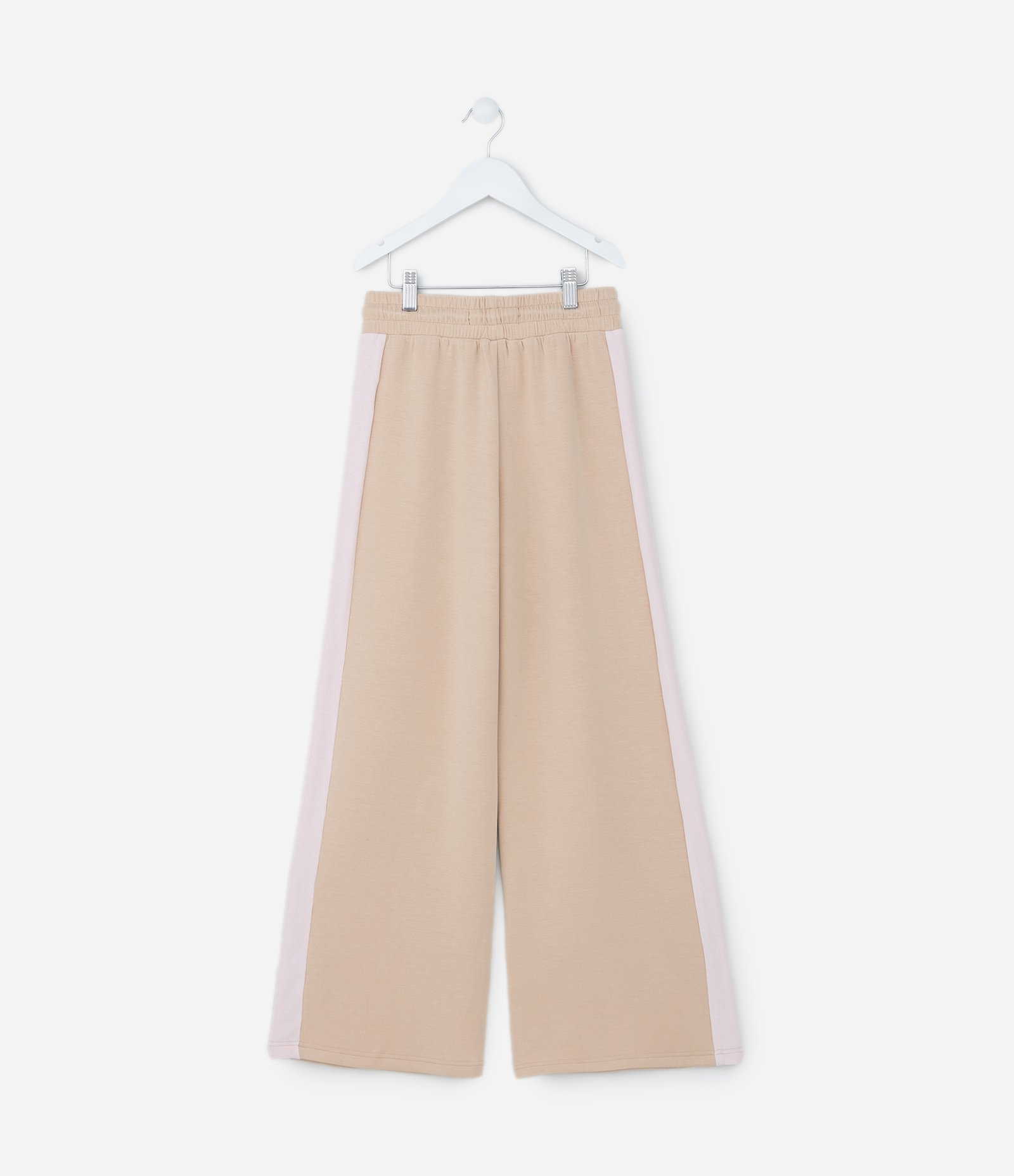Calça Wide Leg Infantil em Modal com Listra Lateral - Tam 5 a 14 Anos Bege 2