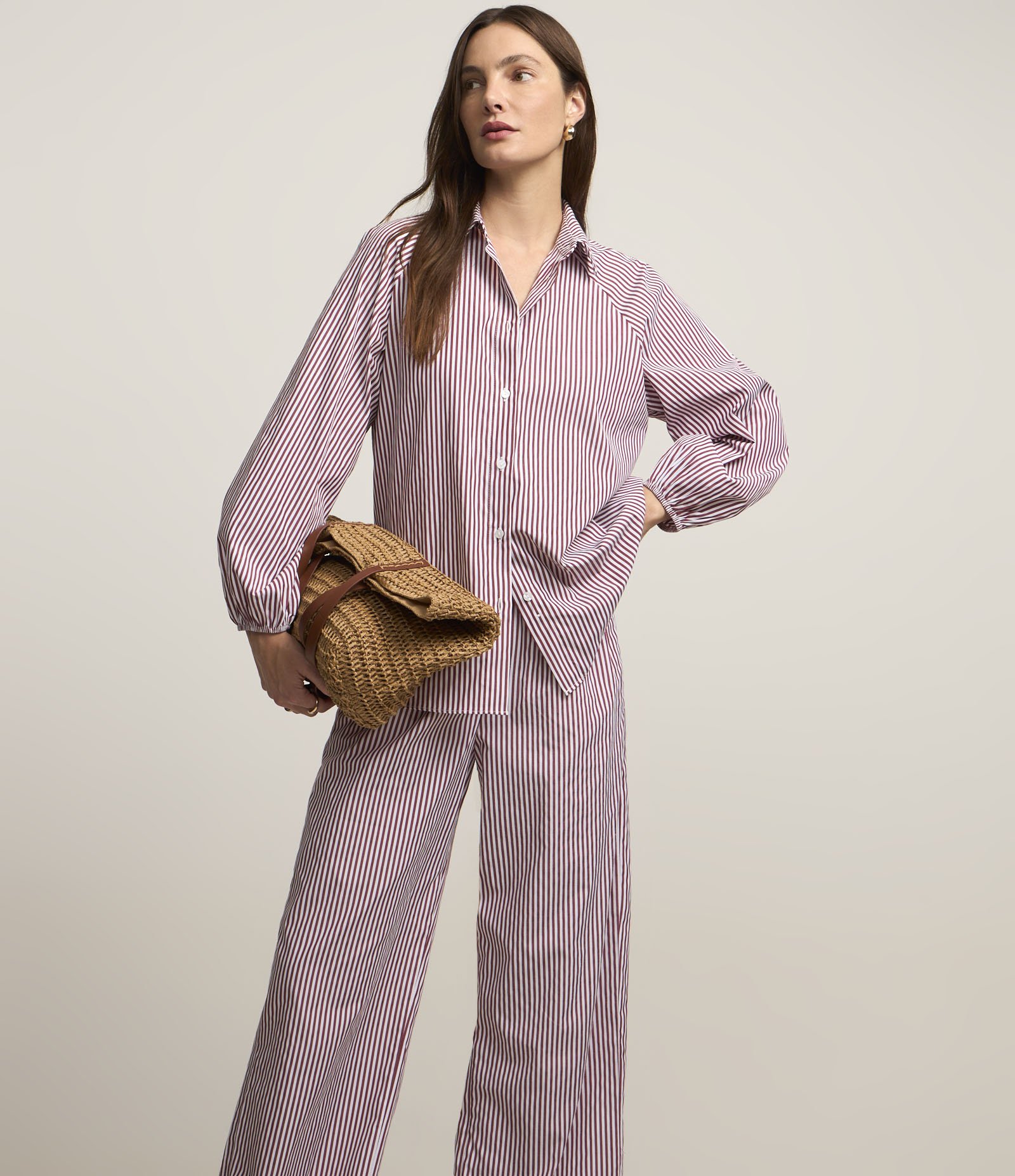 Calça Reta em Tricoline Listrada Vermelho 3