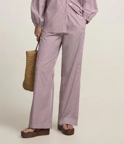 Calça Reta em Tricoline Listrada