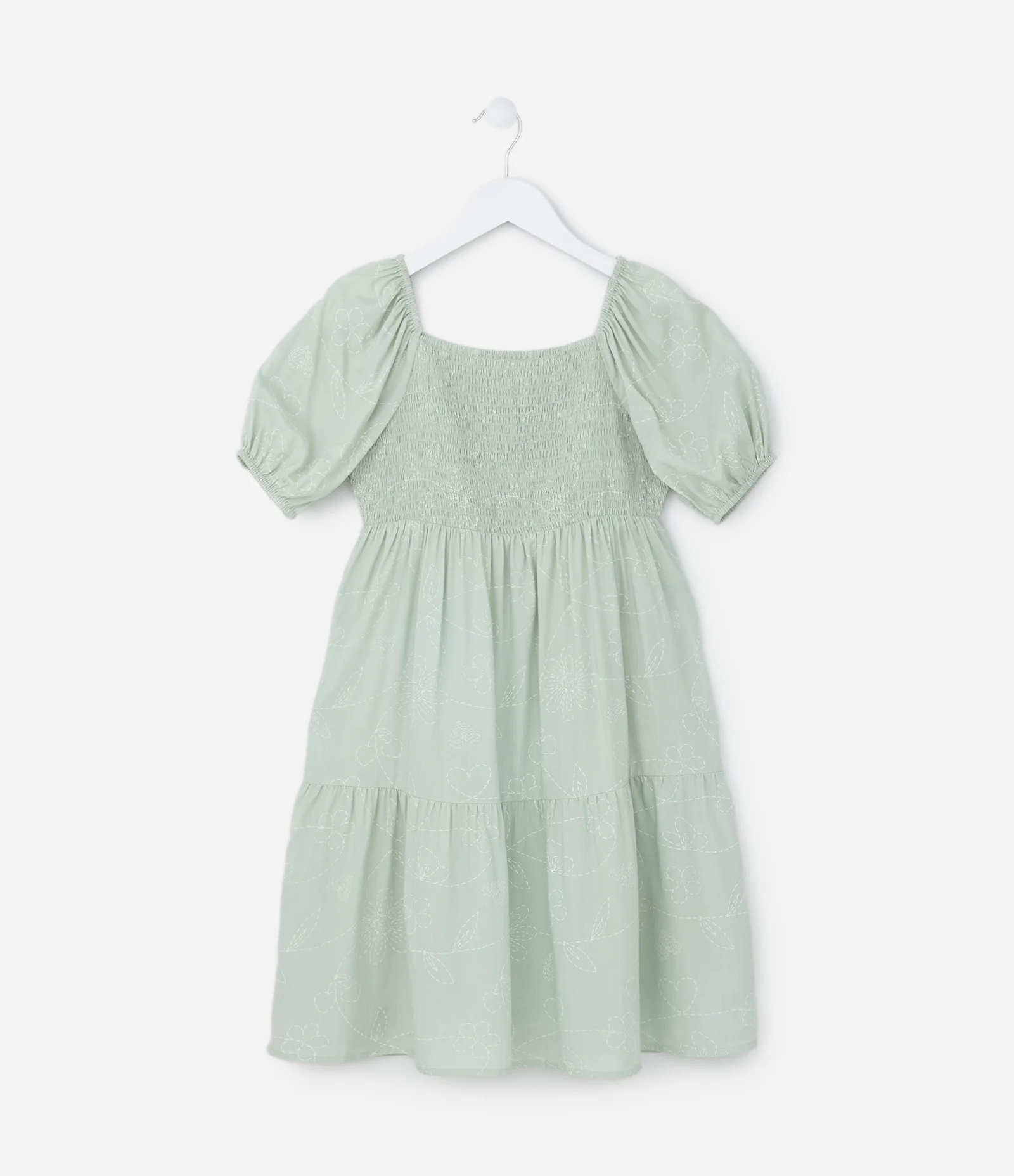 Vestido Infantil com Manga Bufante e Estampa Pontilhada - Tam 5 a 14 Anos Verde 1