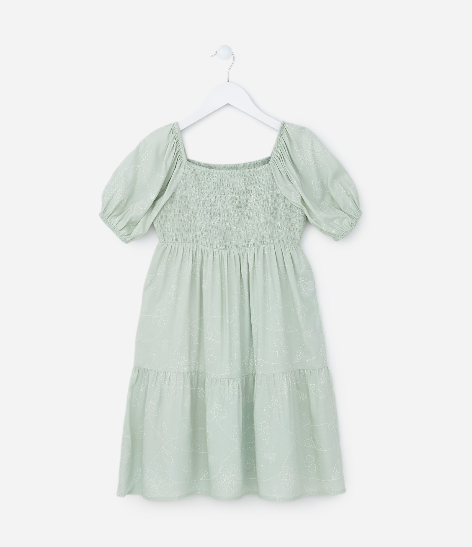 Vestido Infantil com Manga Bufante e Estampa Pontilhada - Tam 5 a 14 Anos Verde 2