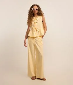 Calça Pantalona Cintura Alta em Tricoline