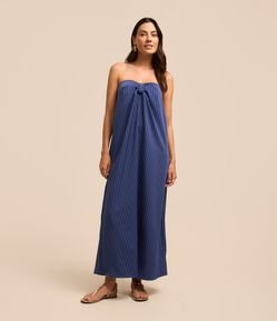 Vestido Longo Alfaiatado Tomara que Caia com Riscas de Giz