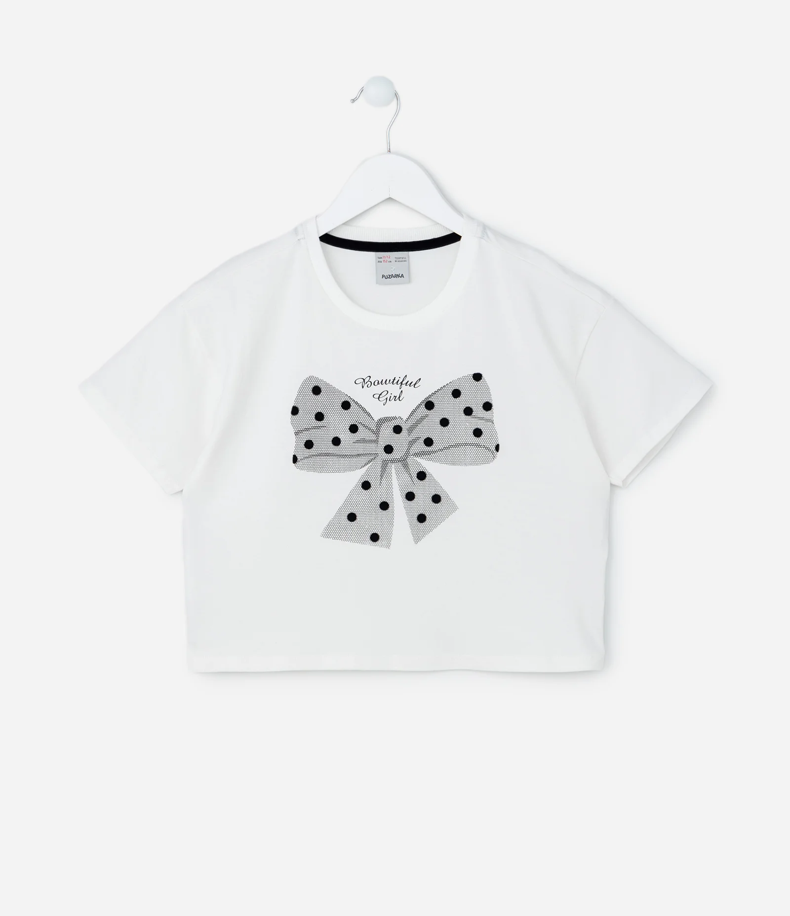 Camiseta Curta Infantil com Estampa Laço - Tam 5 a 14 Anos Branco 1